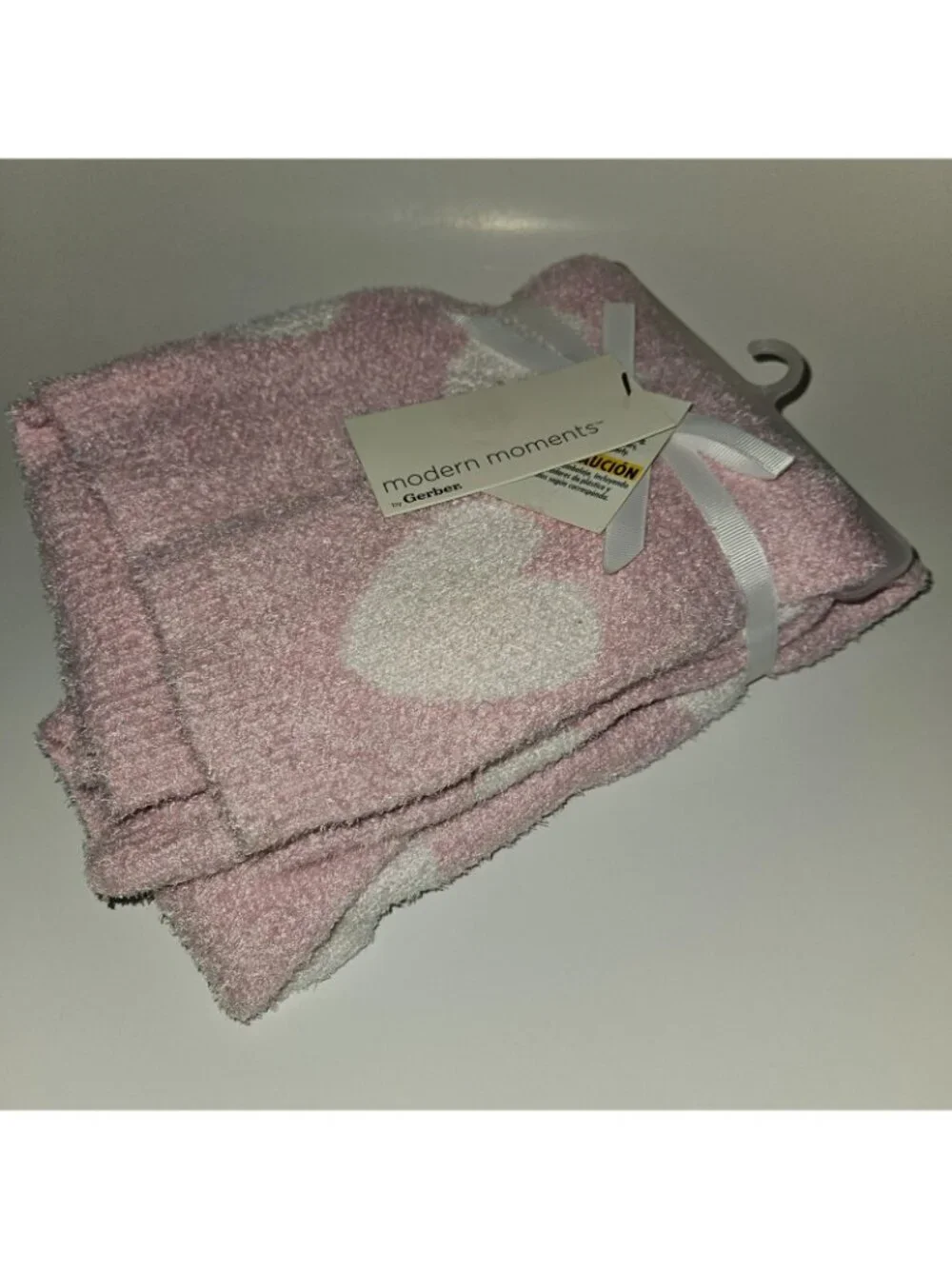 NEW Gerber Modern Moments Knit Baby Blanket Pink White Hearts 30x40 Soft